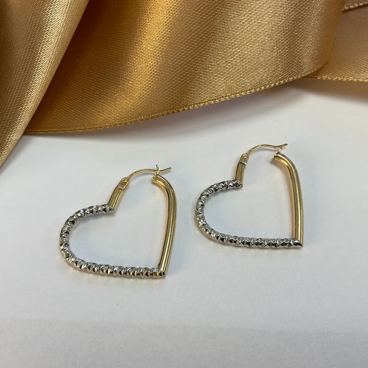 9ct Yellow & White Gold Heart Hoop Earrings