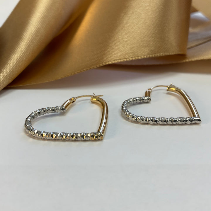 9ct Yellow & White Gold Heart Hoop Earrings