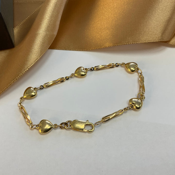 9ct Yellow Gold Heart Bracelet