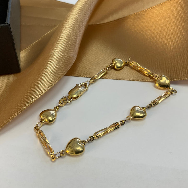 9ct Yellow Gold Heart Bracelet