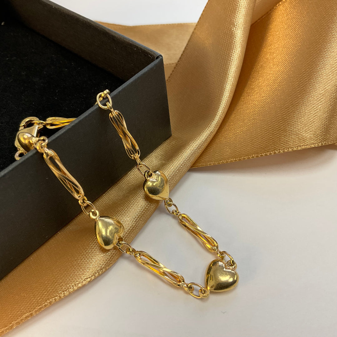 9ct Yellow Gold Heart Bracelet