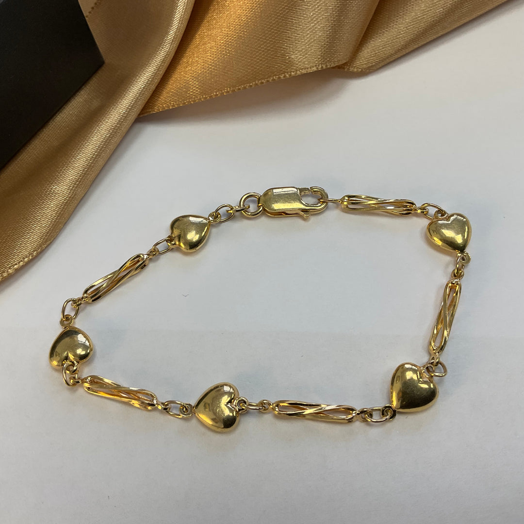 9ct Yellow Gold Heart Bracelet