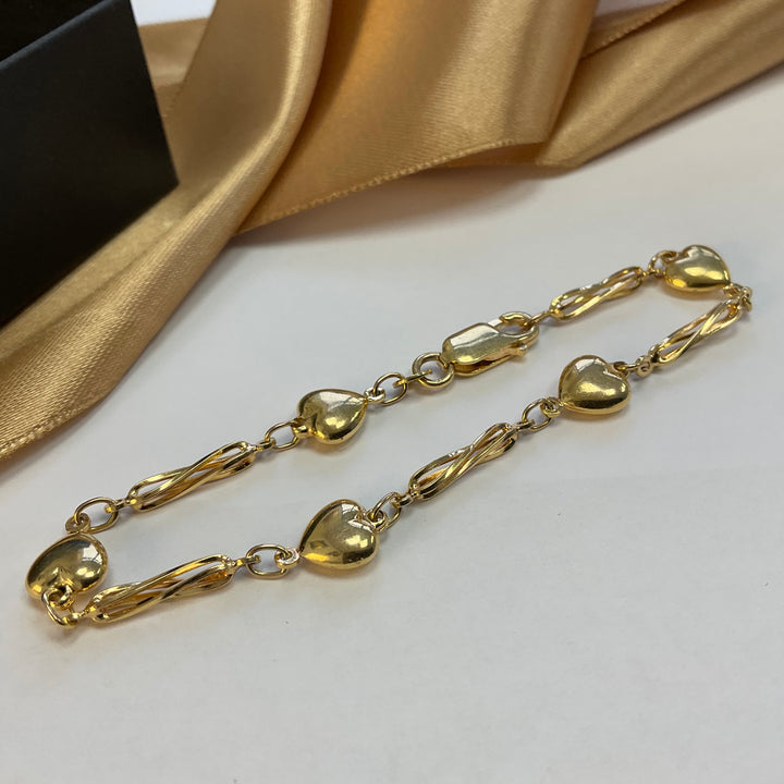 9ct Yellow Gold Heart Bracelet