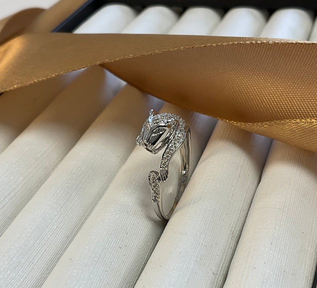 9ct White Gold Diamond Panther Ring