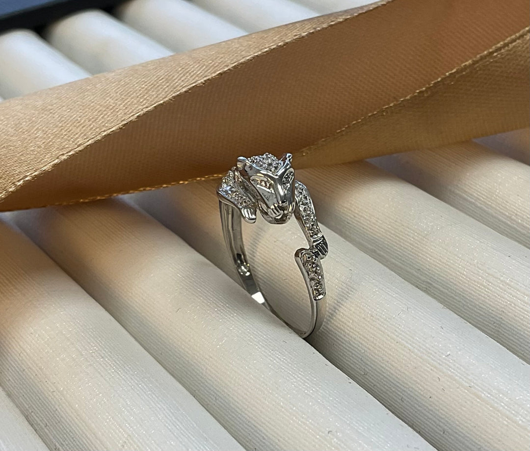 9ct White Gold Diamond Panther Ring