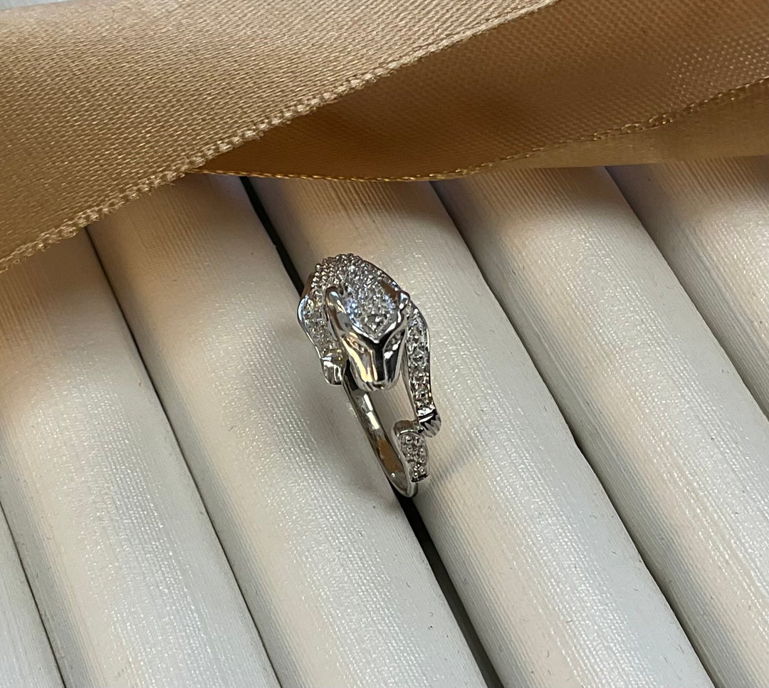 9ct White Gold Diamond Panther Ring