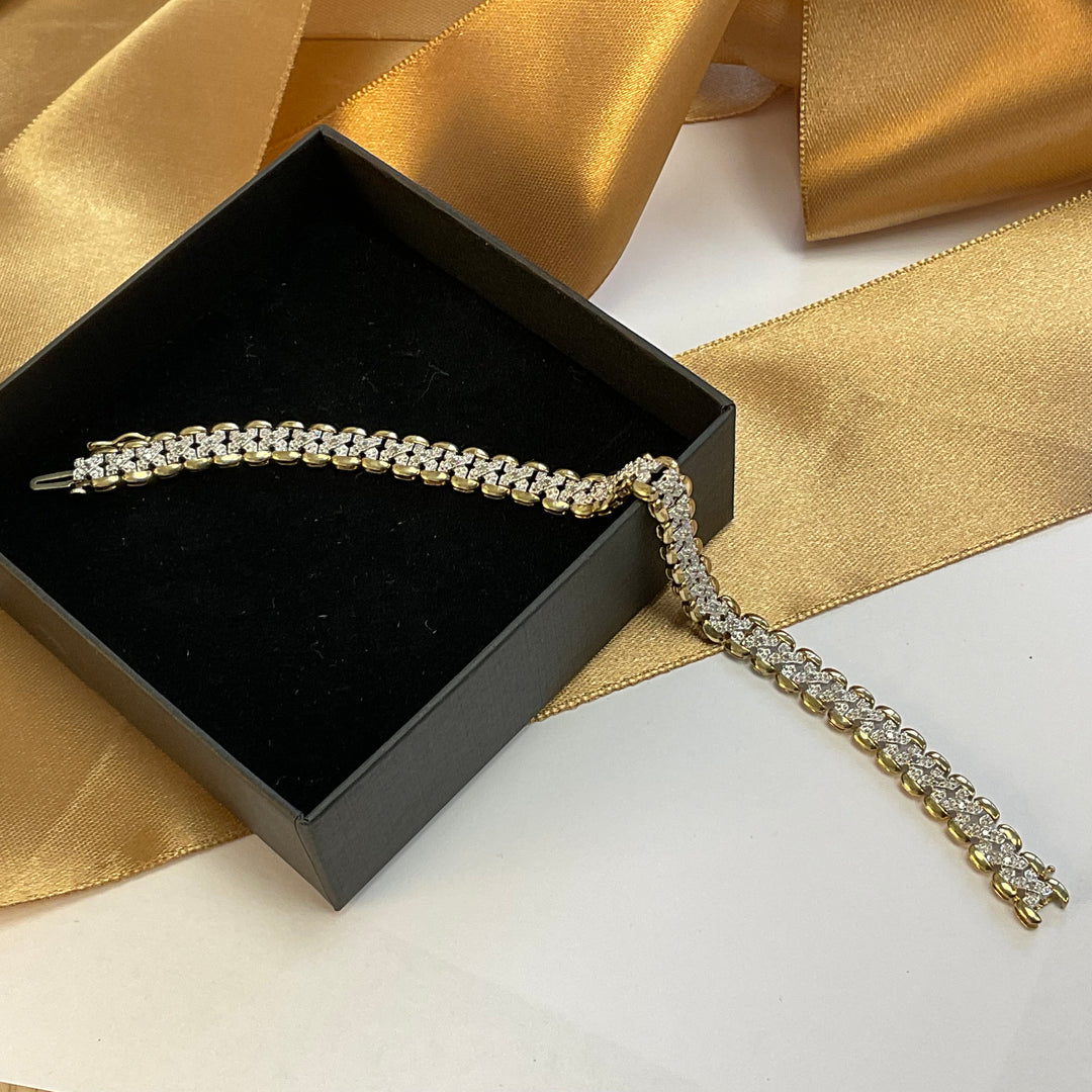 9ct Yellow Gold Diamond Tennis Bracelet