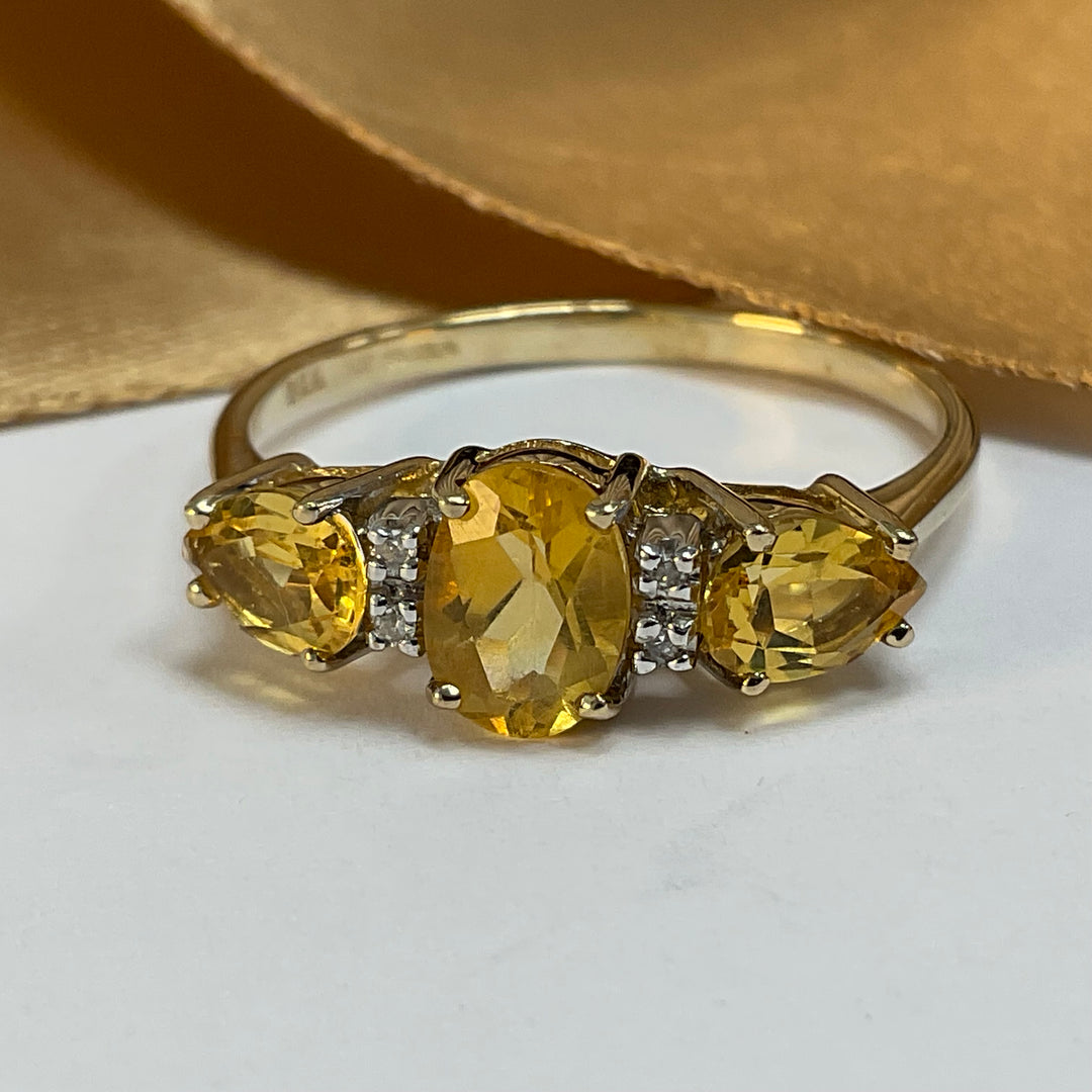 9ct Yellow Gold Citrine and Diamond Trilogy Ring