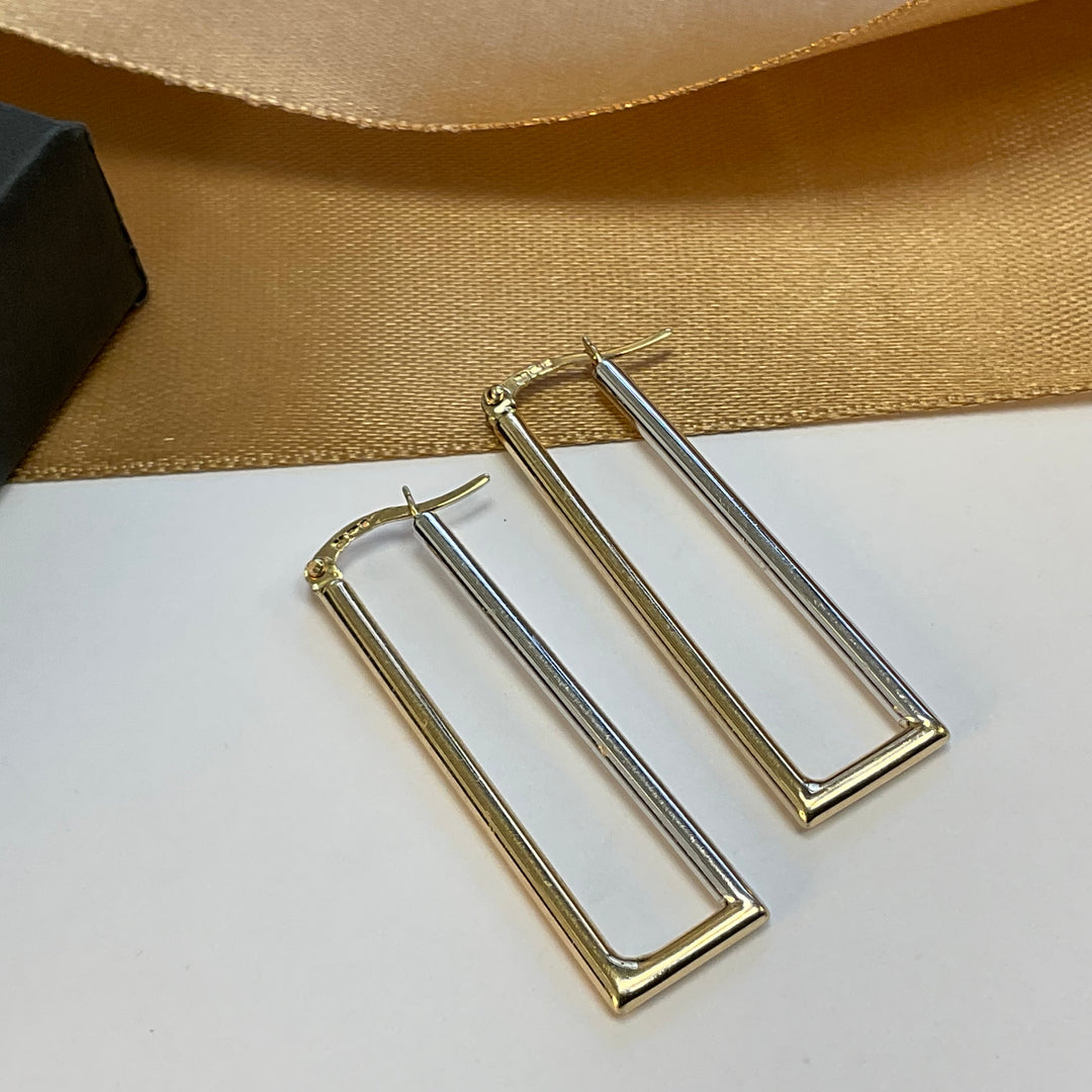 9ct Yellow & White Gold Squared Hoop Earrings