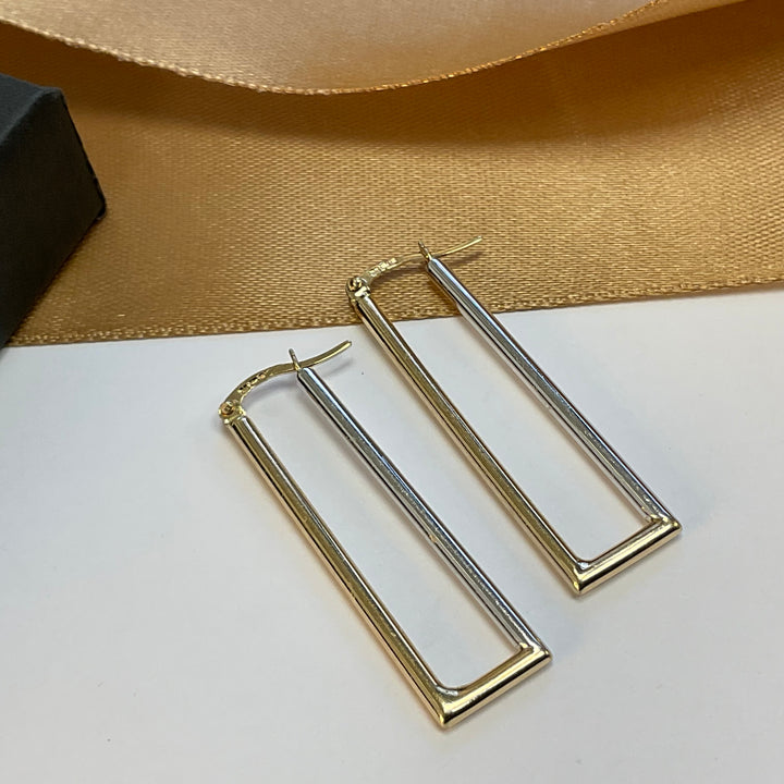 9ct Yellow & White Gold Squared Hoop Earrings