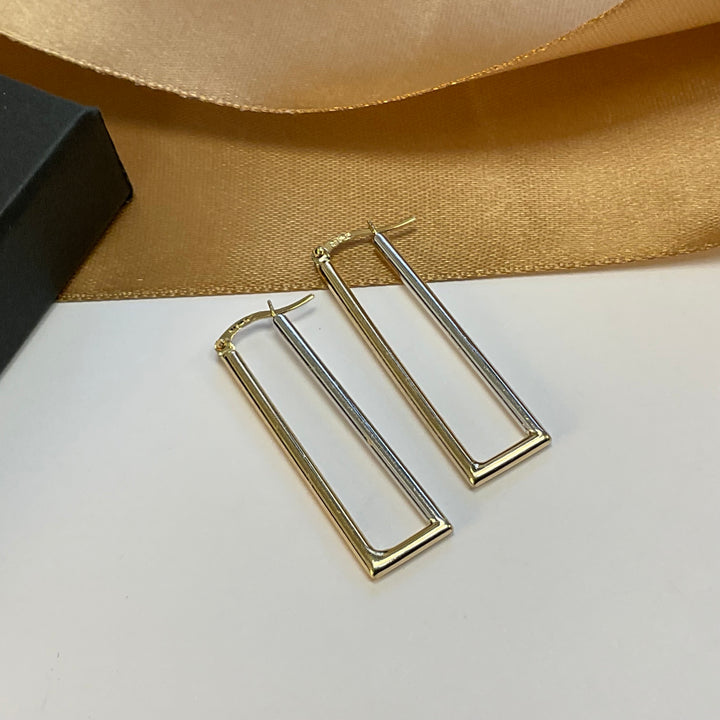 9ct Yellow & White Gold Squared Hoop Earrings