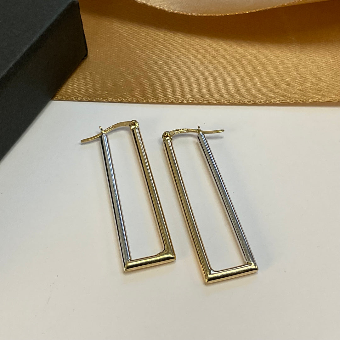 9ct Yellow & White Gold Squared Hoop Earrings