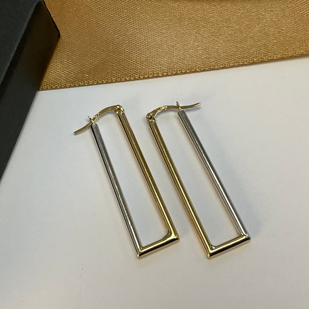 9ct Yellow & White Gold Squared Hoop Earrings