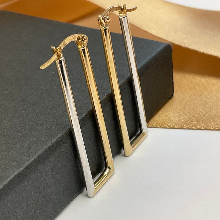 9ct Yellow & White Gold Squared Hoop Earrings