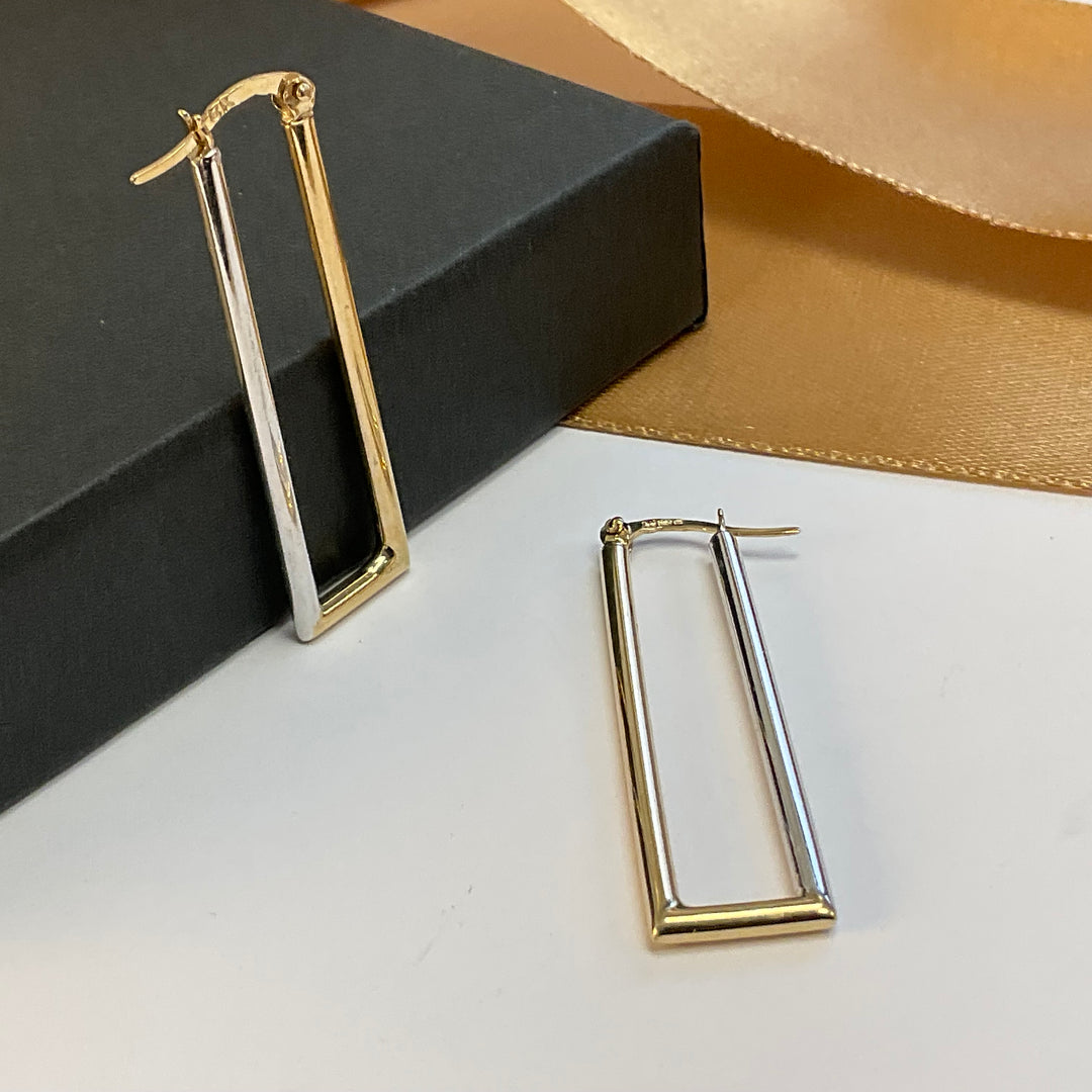 9ct Yellow & White Gold Squared Hoop Earrings