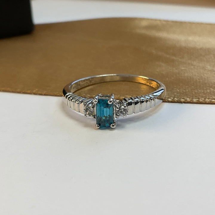 9ct White Gold Blue Topaz and Diamond Dress Ring