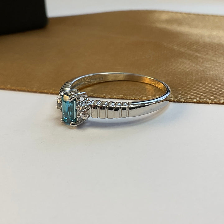 9ct White Gold Blue Topaz and Diamond Dress Ring