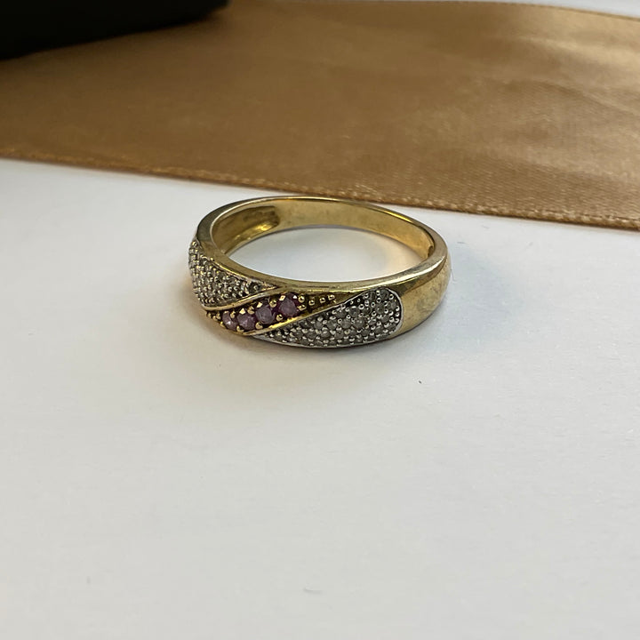 9ct Yellow Gold Amethyst and Diamond Dress Ring