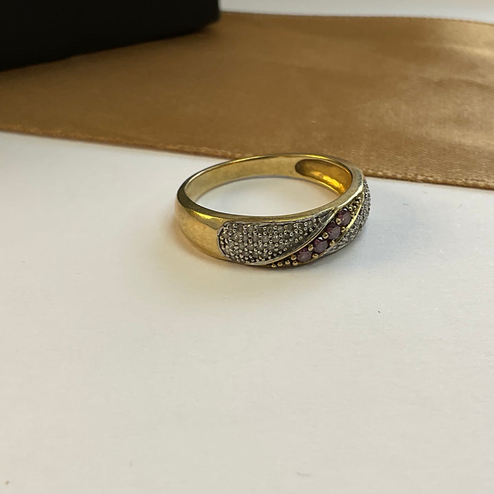 9ct Yellow Gold Amethyst and Diamond Dress Ring