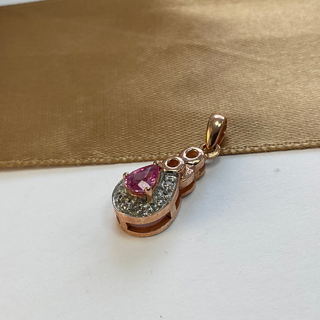 9ct Rose Gold Pink and White Cubic Zirconia Pendant