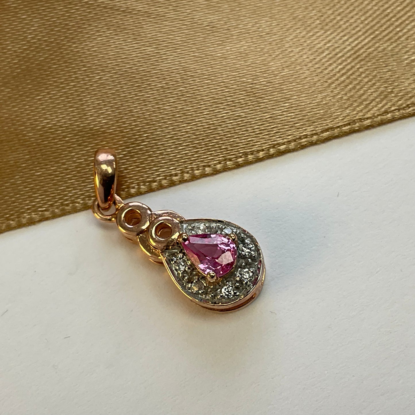 9ct Rose Gold Pink and White Cubic Zirconia Pendant