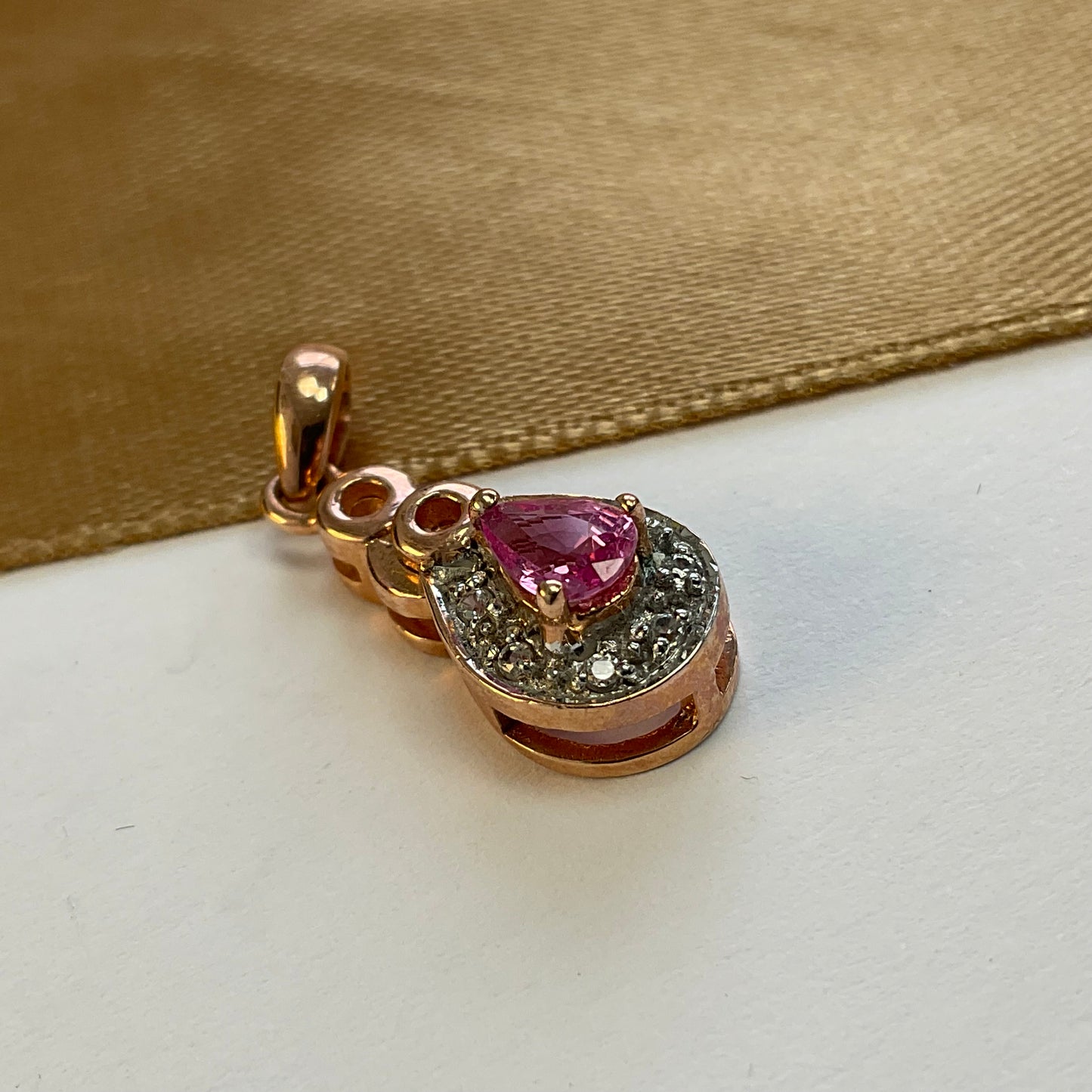 9ct Rose Gold Pink and White Cubic Zirconia Pendant