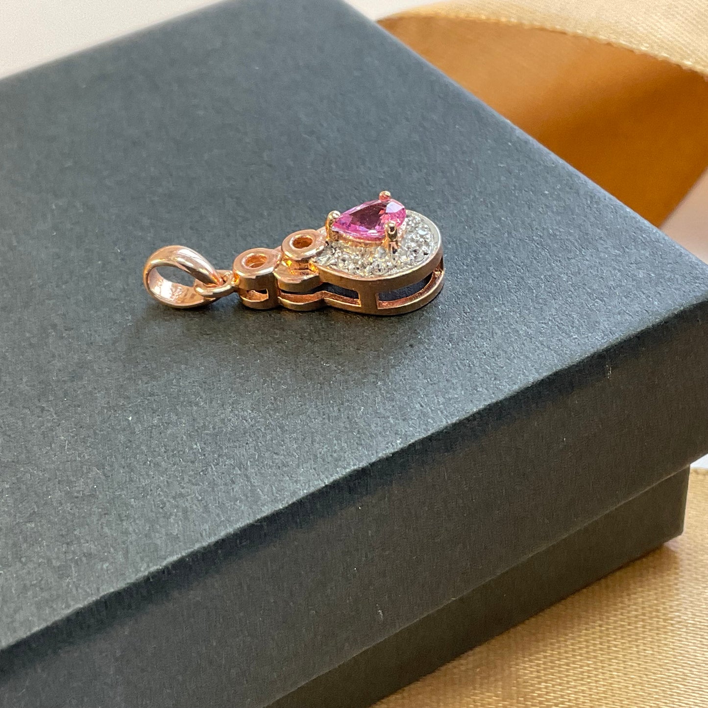 9ct Rose Gold Pink and White Cubic Zirconia Pendant