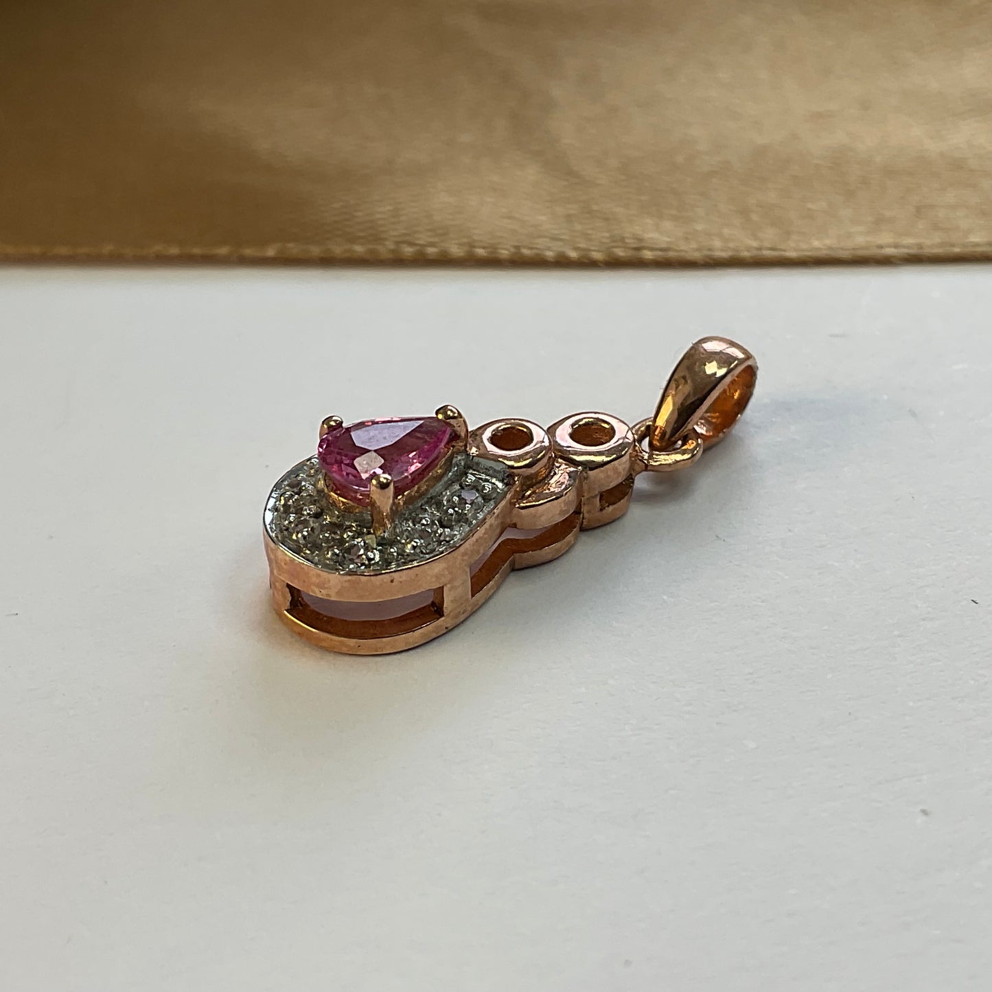 9ct Rose Gold Pink and White Cubic Zirconia Pendant