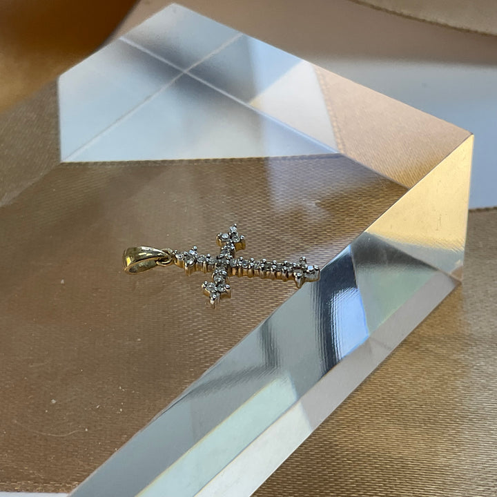 9ct Yellow Gold Diamond Cross - Small