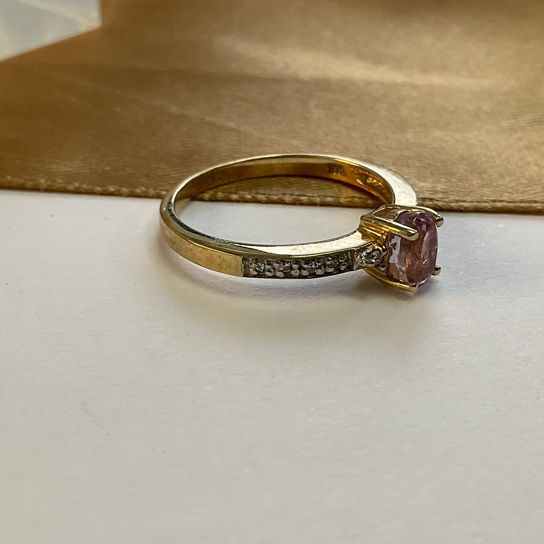 9ct Yellow Gold Pink Sapphire and Diamond Dress Ring