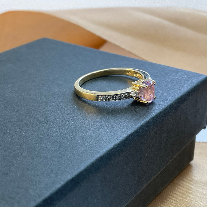 9ct Yellow Gold Pink Sapphire and Diamond Dress Ring