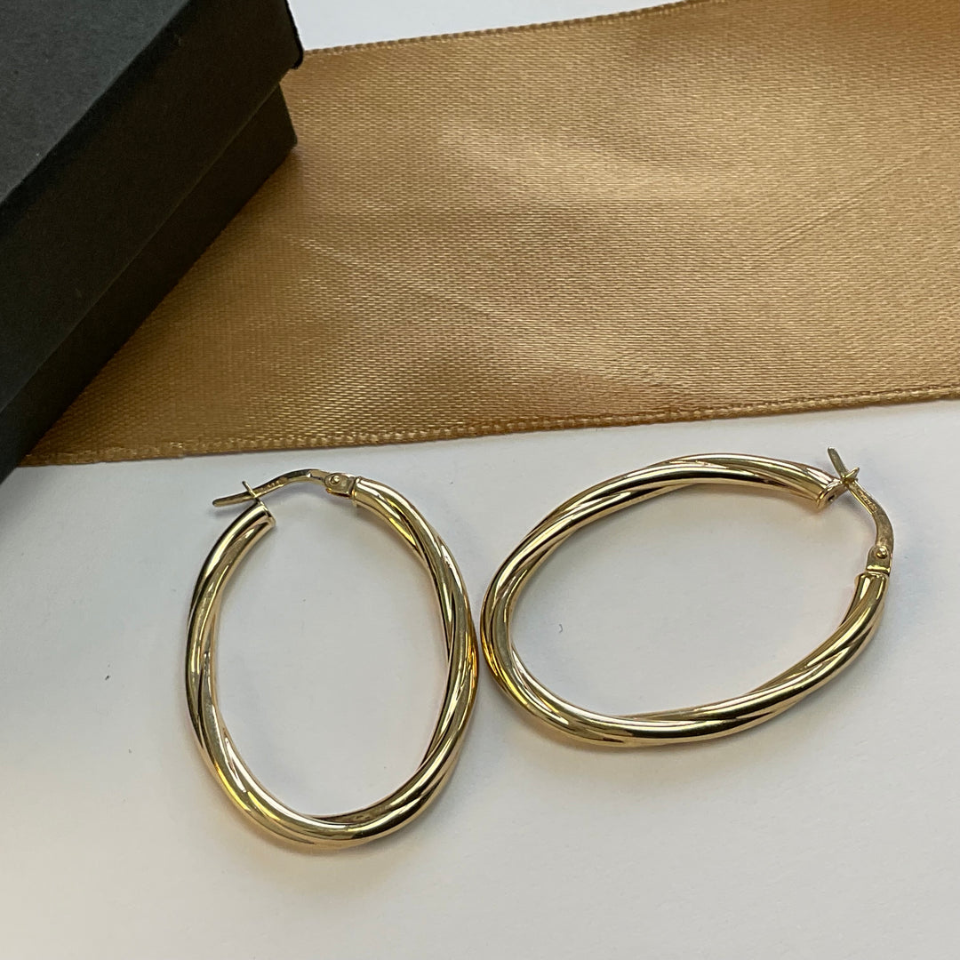 9ct Yellow Gold Twisted Hoop Earrings