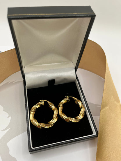 9ct Yellow Gold Twisted Rope Hoop Earrings