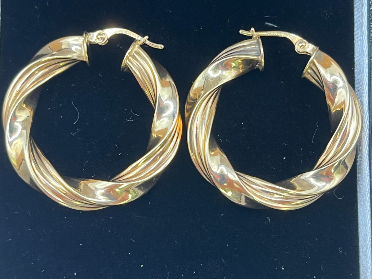 9ct Yellow Gold Twisted Rope Hoop Earrings