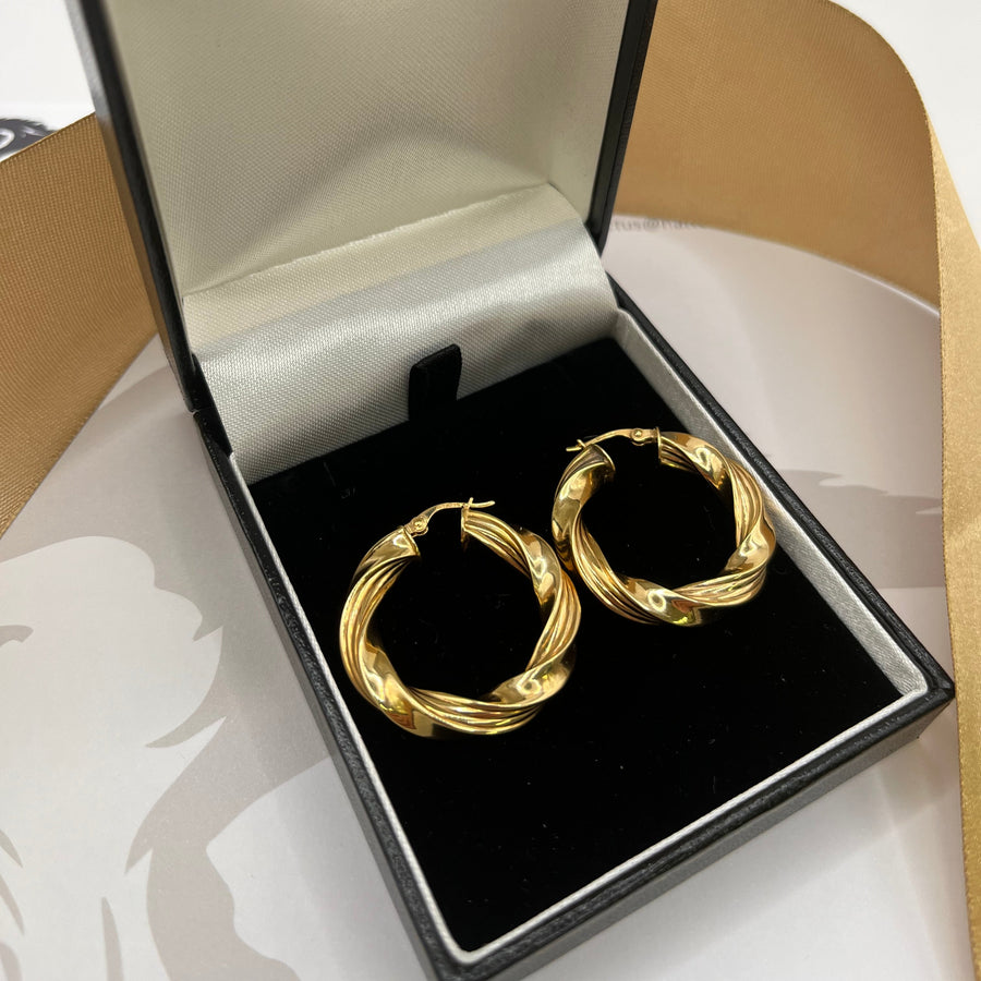 9ct Yellow Gold Twisted Rope Hoop Earrings
