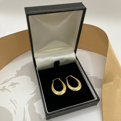 9ct Yellow Gold Engraved Creole Earrings