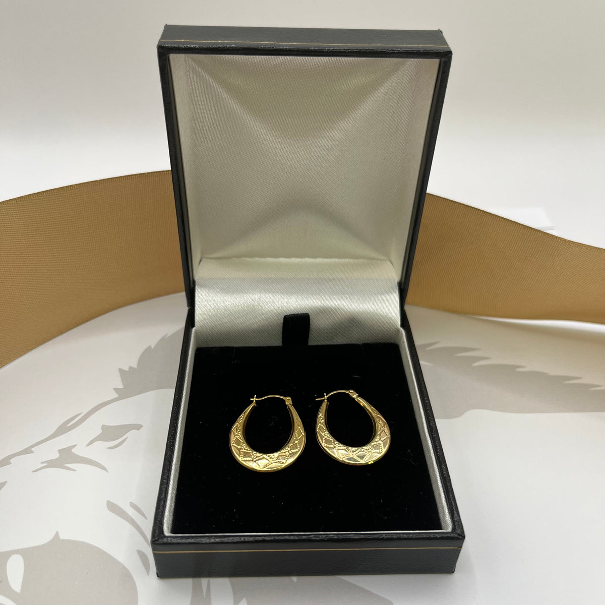 9ct Yellow Gold Engraved Creole Earrings