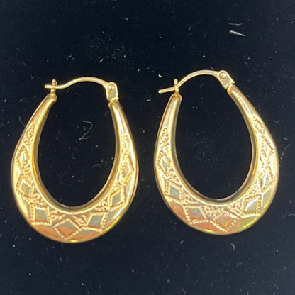 9ct Yellow Gold Engraved Creole Earrings