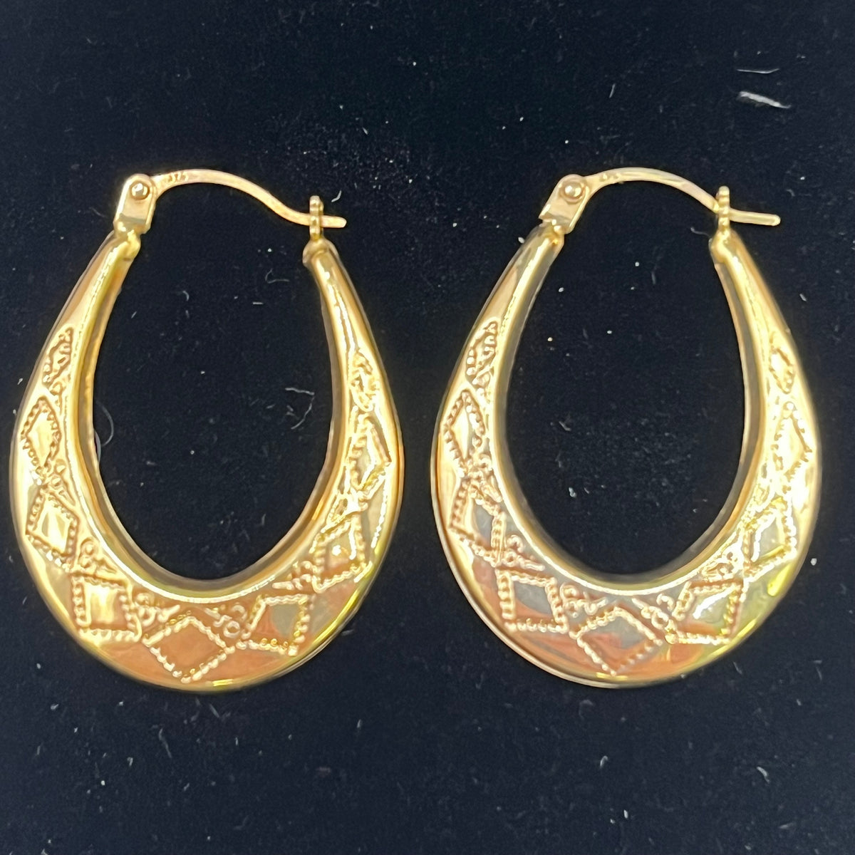 9ct Yellow Gold Engraved Creole Earrings