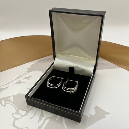 9ct White Gold Oval Diamond Hoop Earrings
