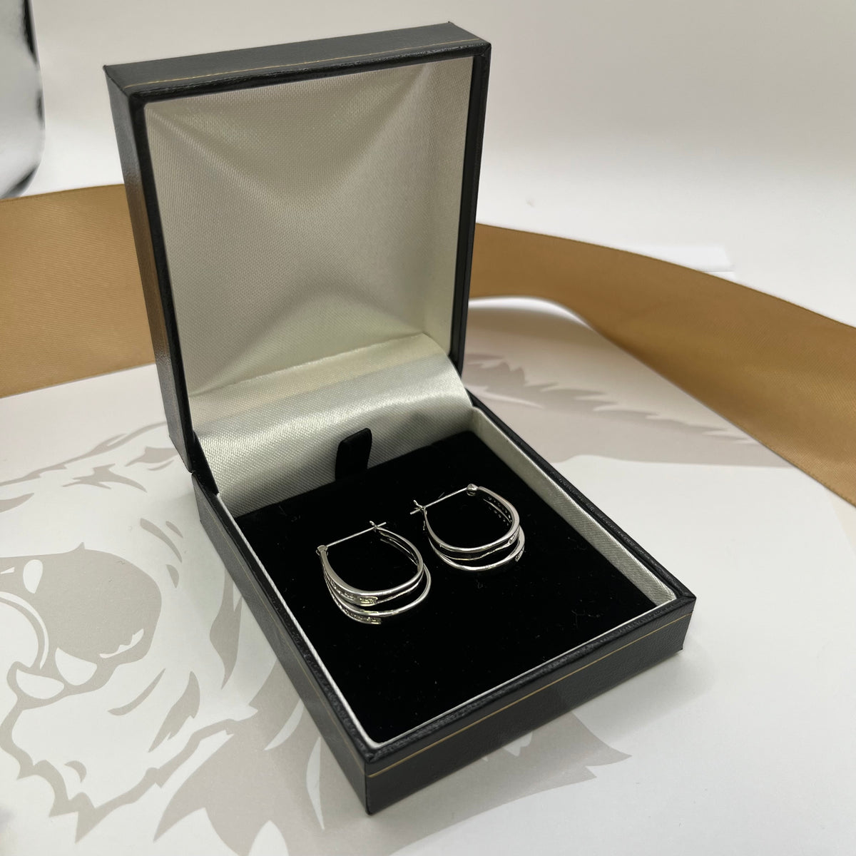 9ct White Gold Oval Diamond Hoop Earrings
