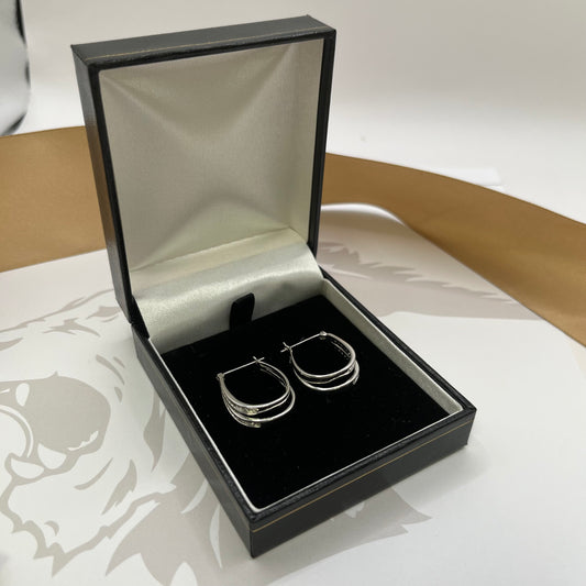 9ct White Gold Oval Diamond Hoop Earrings