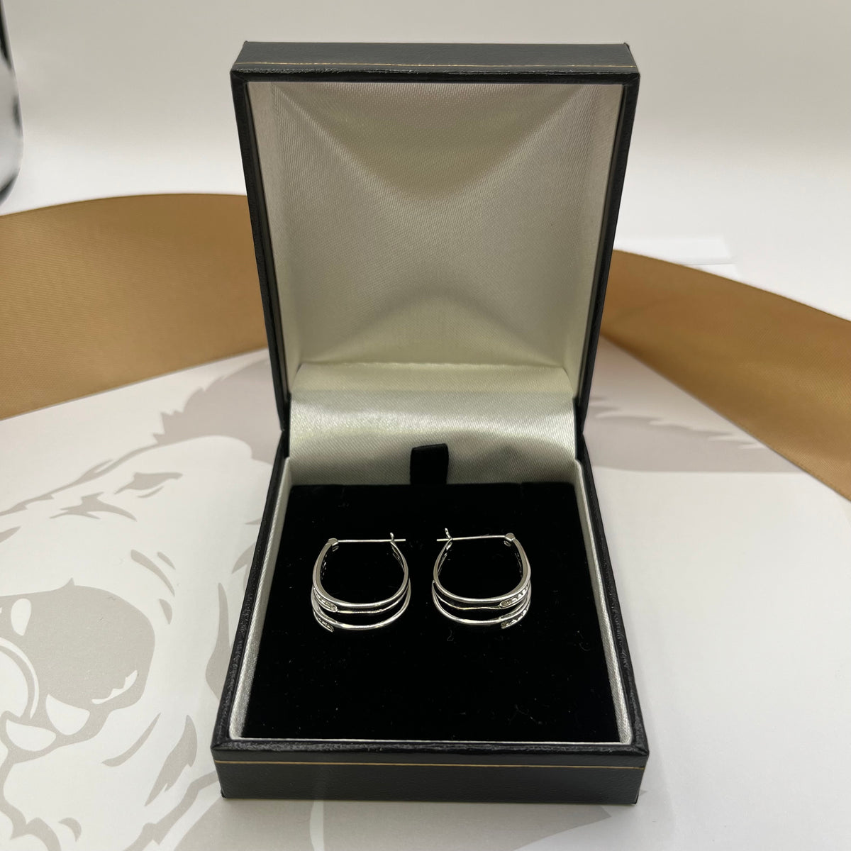 9ct White Gold Oval Diamond Hoop Earrings
