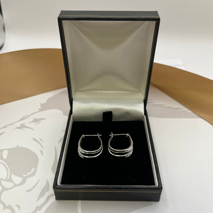 9ct White Gold Oval Diamond Hoop Earrings
