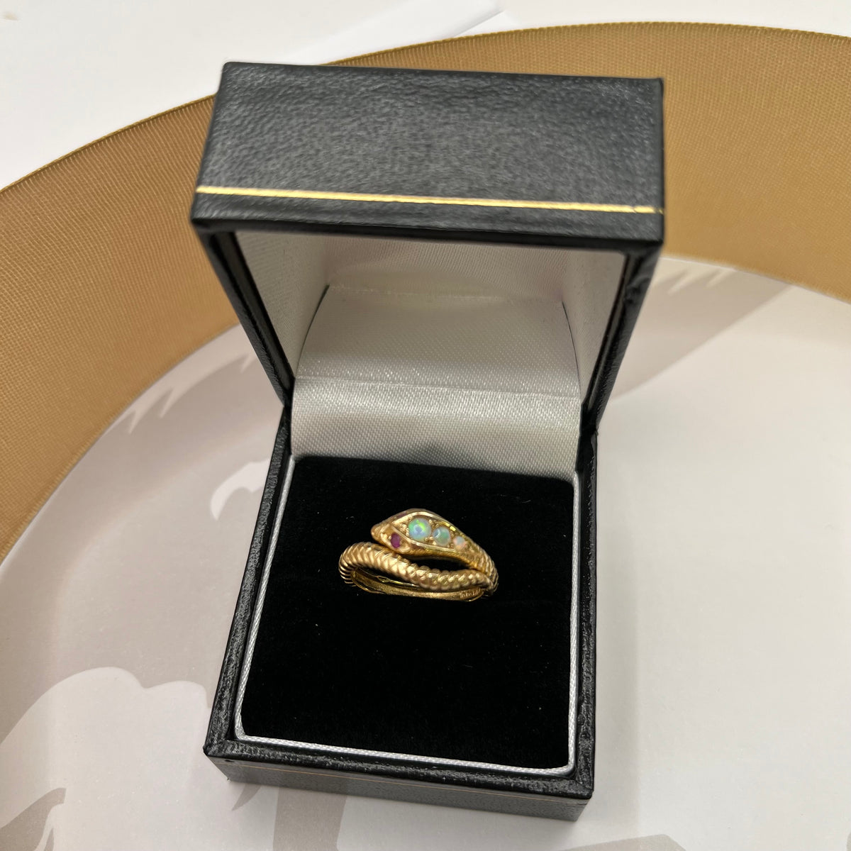 9ct Yellow Gold Opal and Ruby Snake Ring