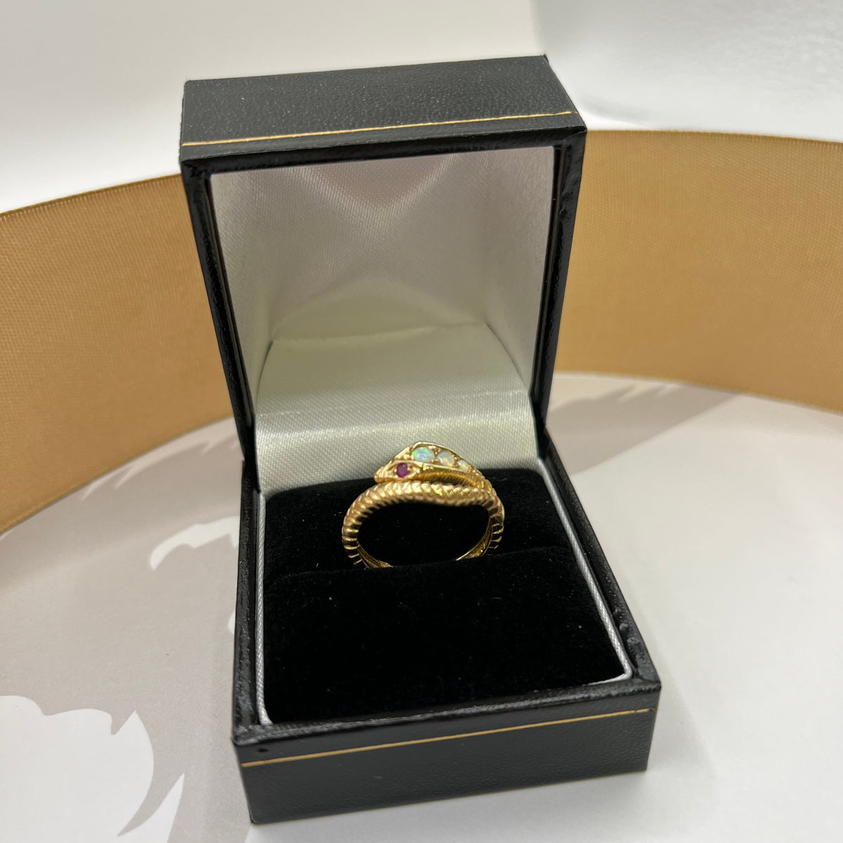 9ct Yellow Gold Opal and Ruby Snake Ring