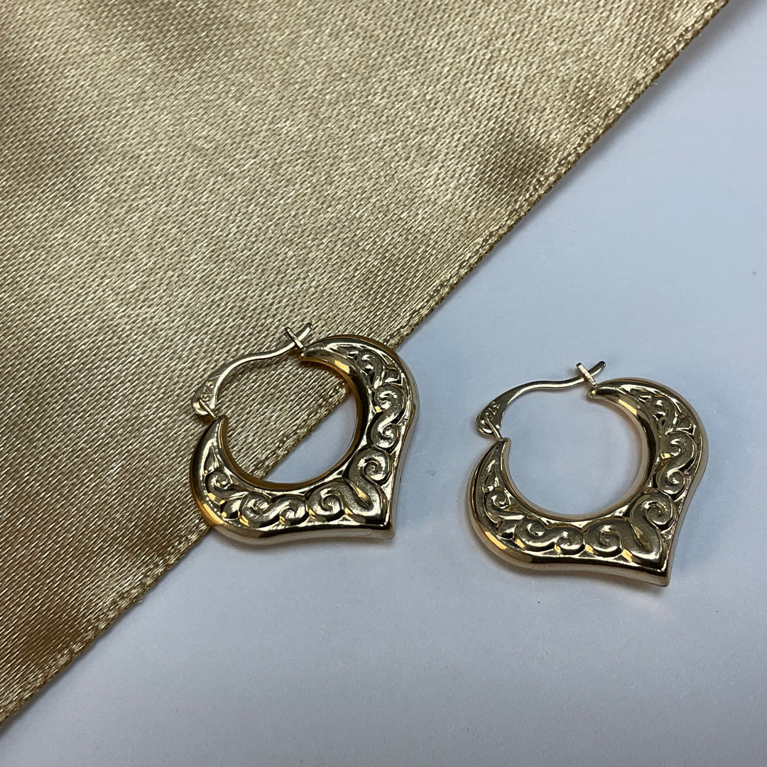 9ct Yellow Gold Heart Hoop Earrings