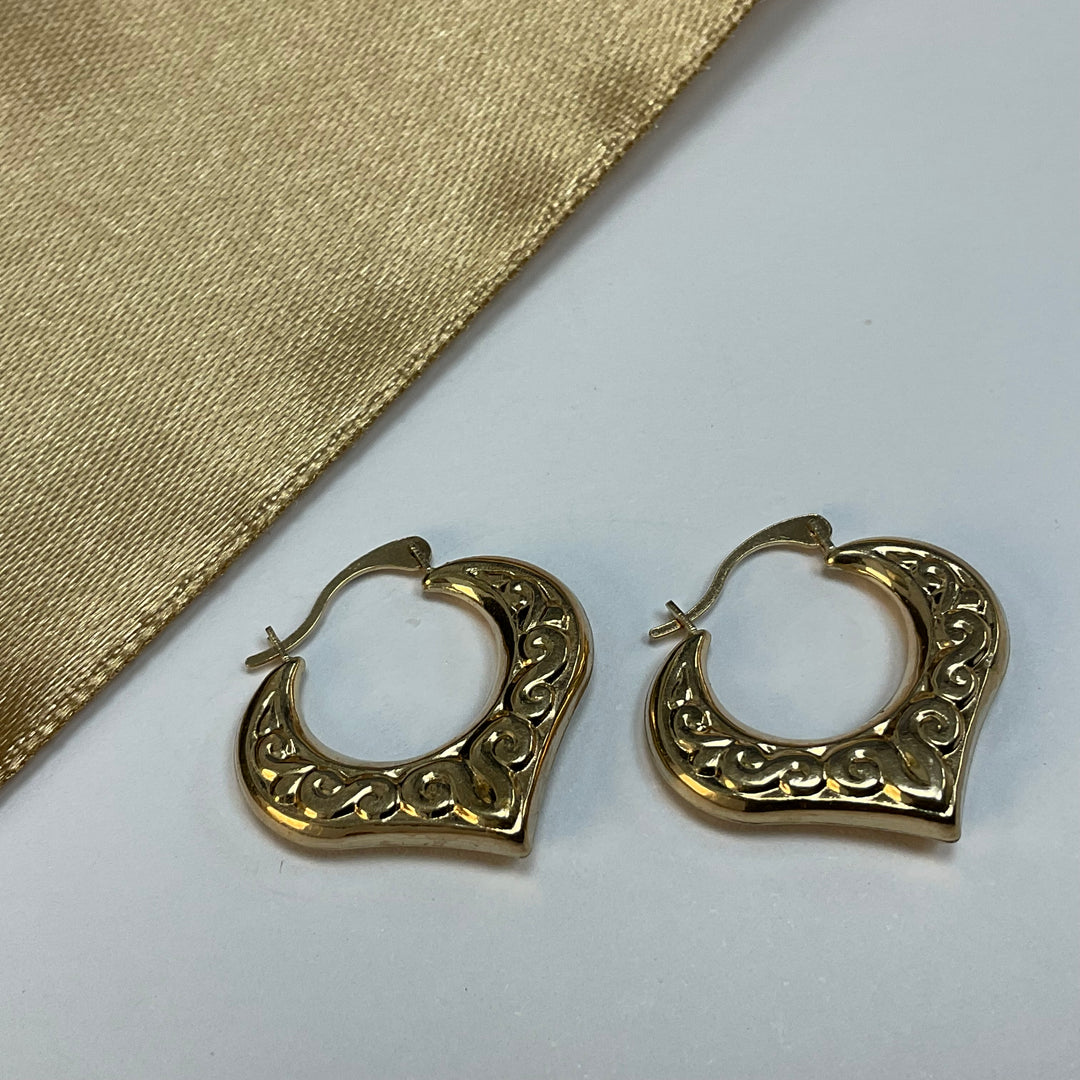 9ct Yellow Gold Heart Hoop Earrings