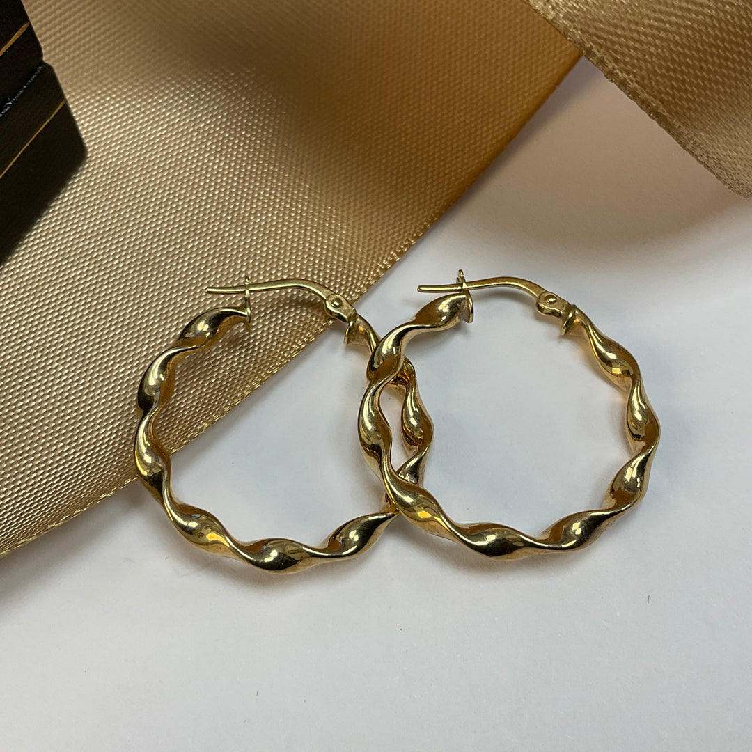 9ct Yellow Gold Twist Hoop Earrings