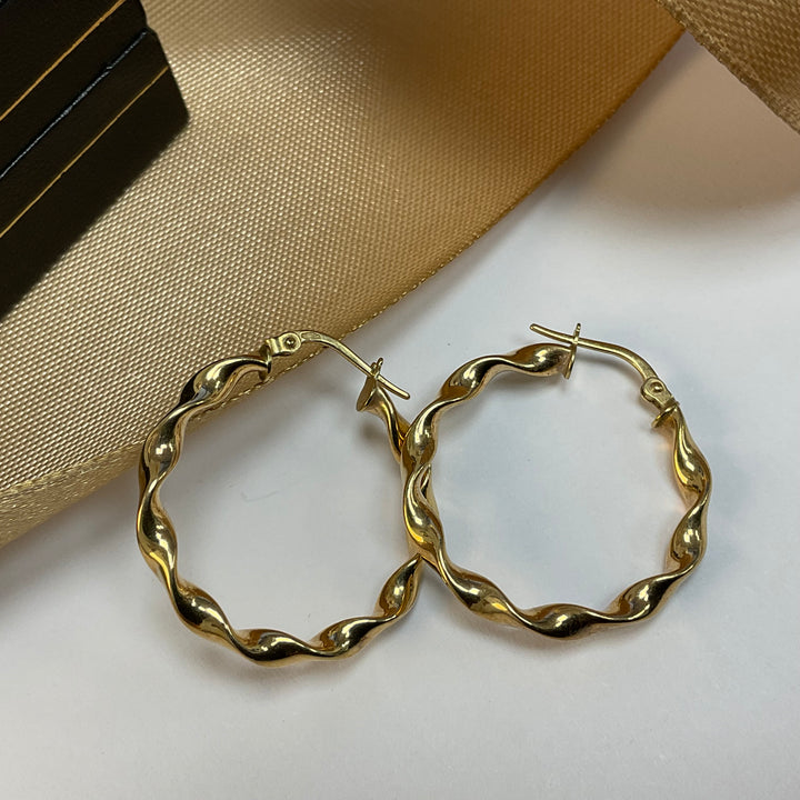 9ct Yellow Gold Twist Hoop Earrings